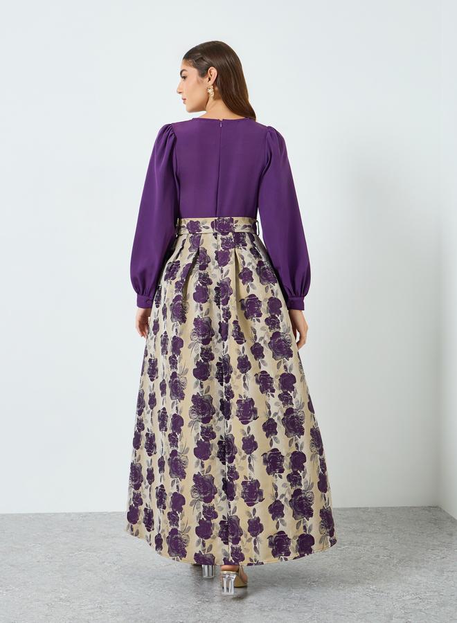 ستايلي فستان طويل بأكمام بالون وطبعة أزهار - Image 4